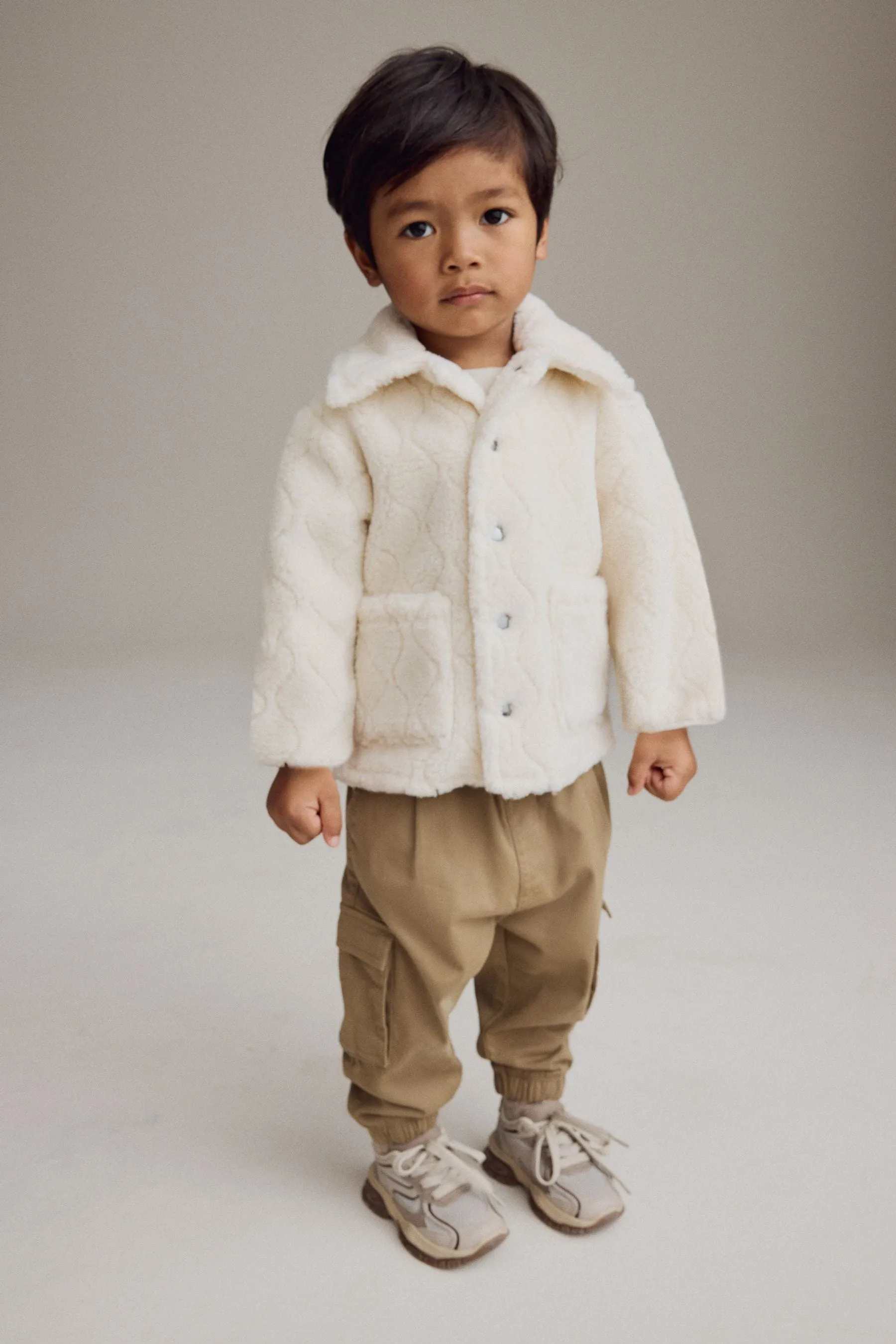 Blanco crudo con cuadros - Chaqueta polar de borreguito (3 meses - 7 años)
