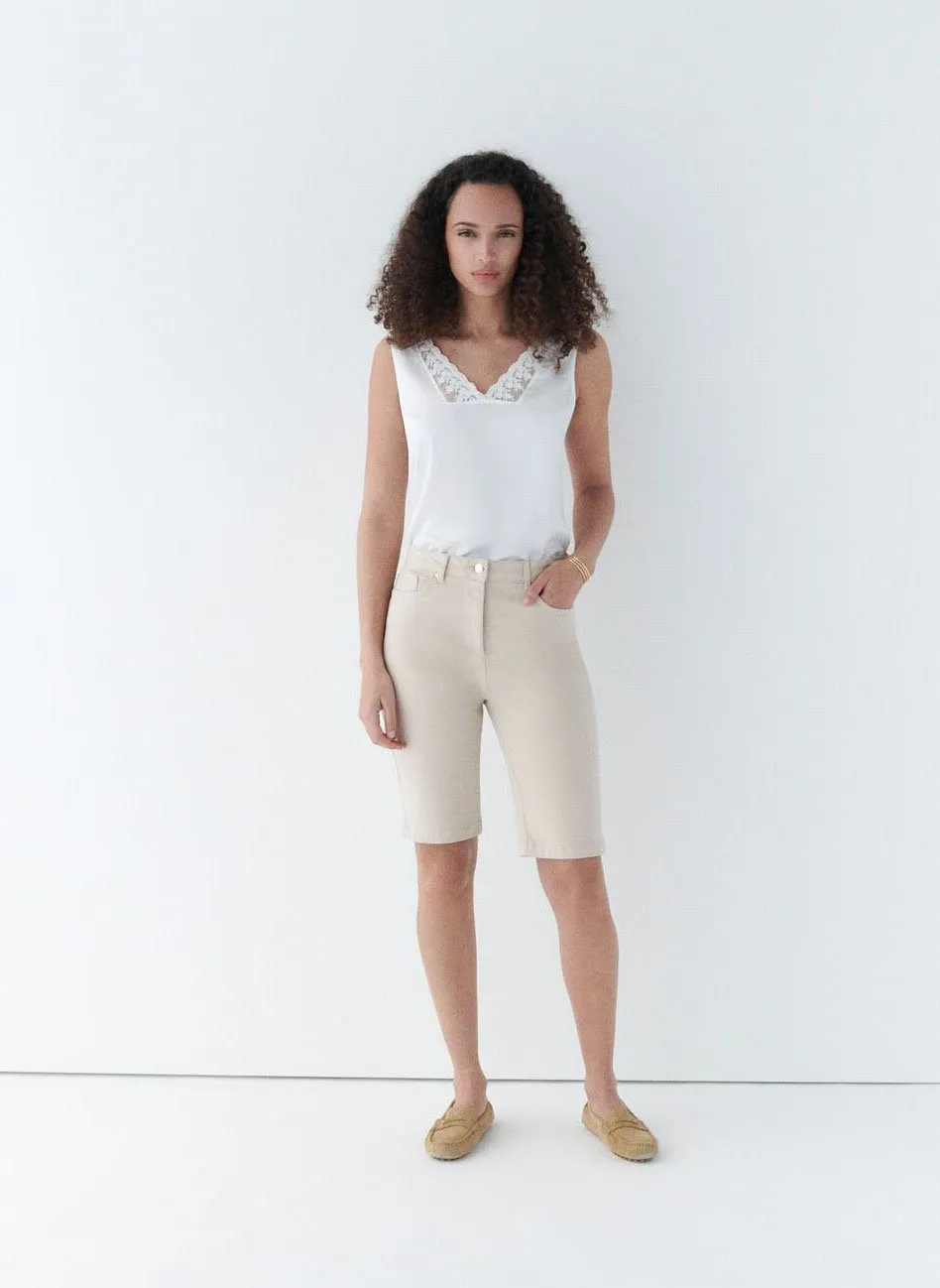 CAROLL SEDON - Short recto de mezcla de algodón en beige