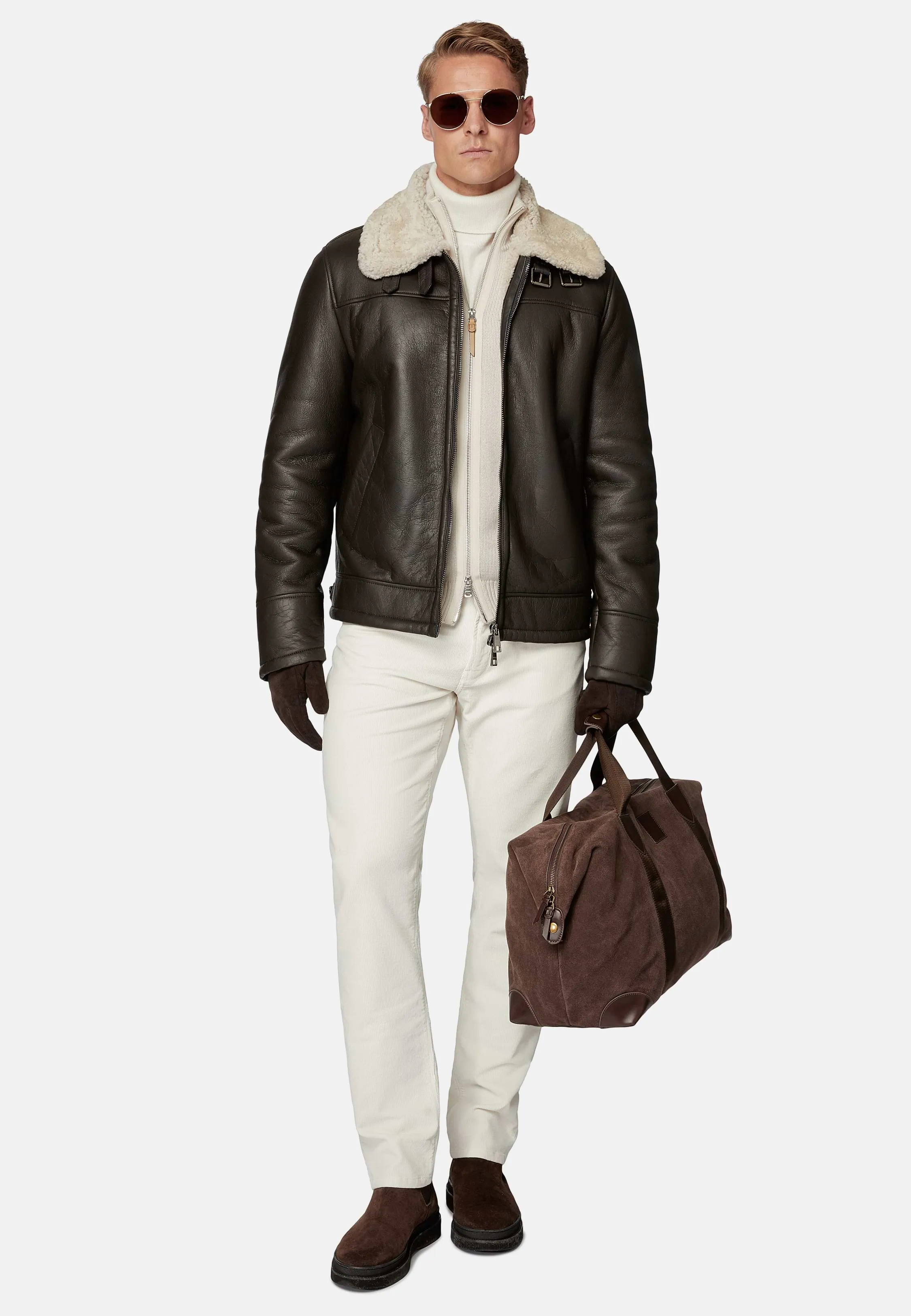 Chaqueta Bomber De Piel Auténtica Y Sherling