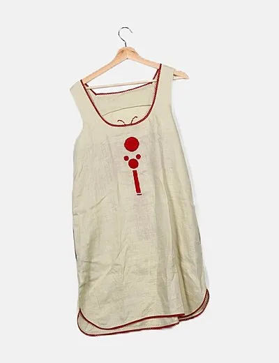 Hoss Intropia Vestido beige estampado bordado