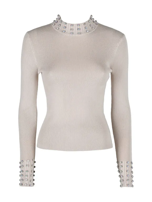 Lissimo Jersey de mujer de cuello alto con detalles de strass