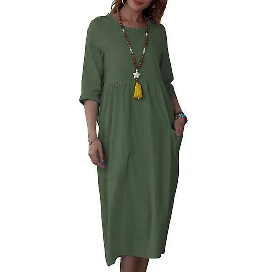 Loose Dress High Waist Dressing Up Anti shrink Beautiful Women Summer A line Midi Dress Daily Clothing