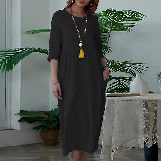 Loose Dress High Waist Dressing Up Anti shrink Beautiful Women Summer A line Midi Dress Daily Clothing