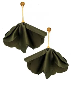 PENDIENTES LARGOS VERDE CAQUI DISEÑO DE ABANICO IDEAL TRAJES FLAMENCA