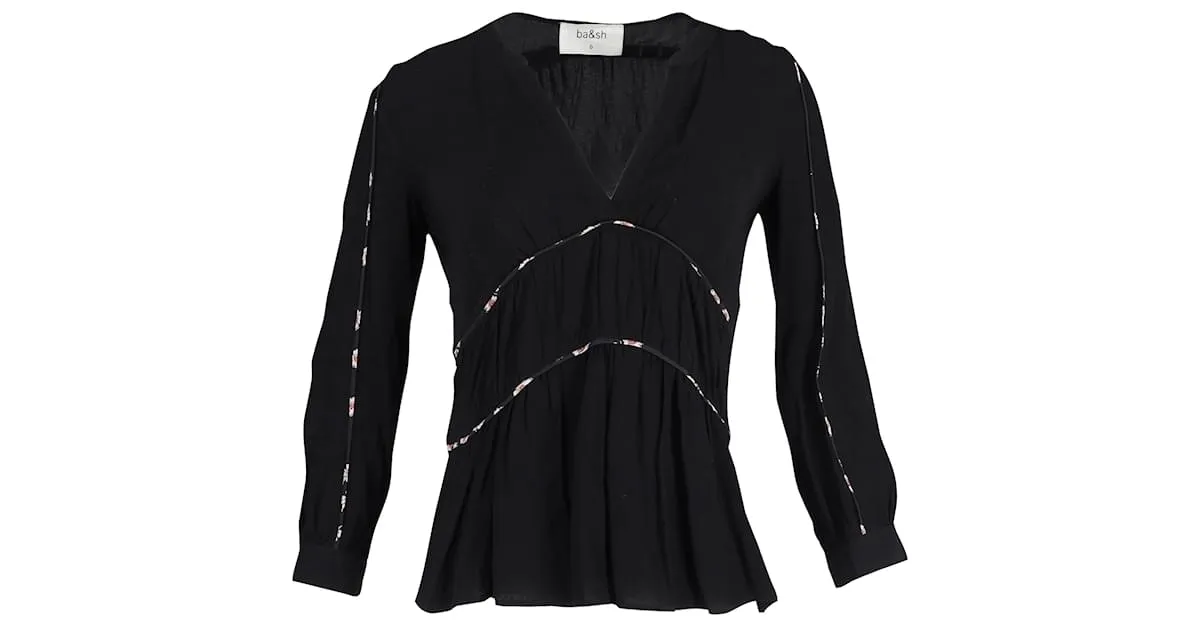 Top con cuello de pico Ba&Sh de viscosa negra Negro 