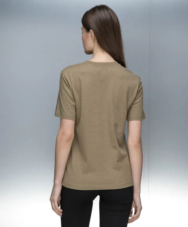 Yves Salomon Army Khaki t-shirt with monogram logo embroidery