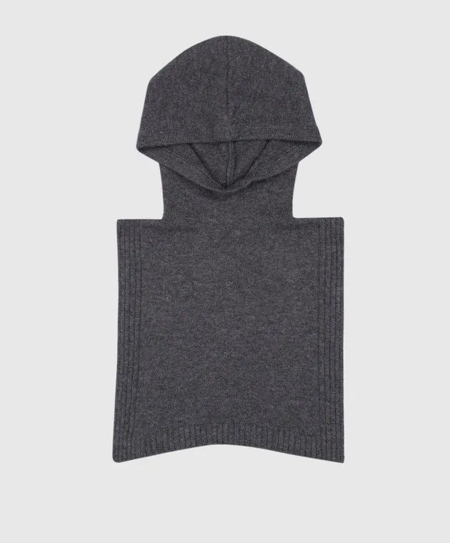 Yves Salomon Gray wool and cashmere bib hood